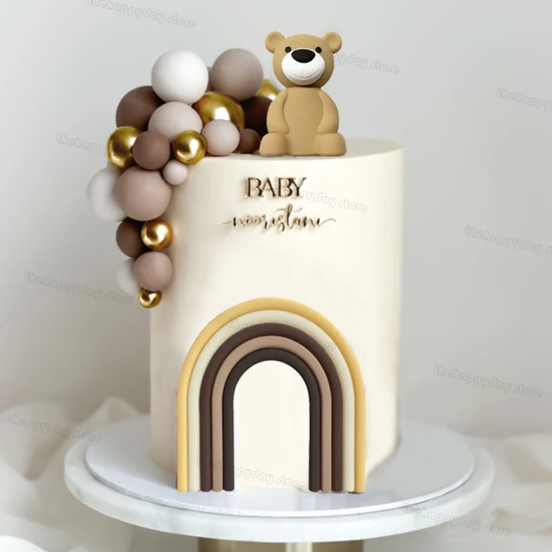 37 ชิ้นสีน้ําตาลทองลูกเค้ก Toppers Rainbow Boho ตกแต่งเค้กวันเกิดธีมหมีวันเกิด Baby Shower เค้ก Cupcake Toppers