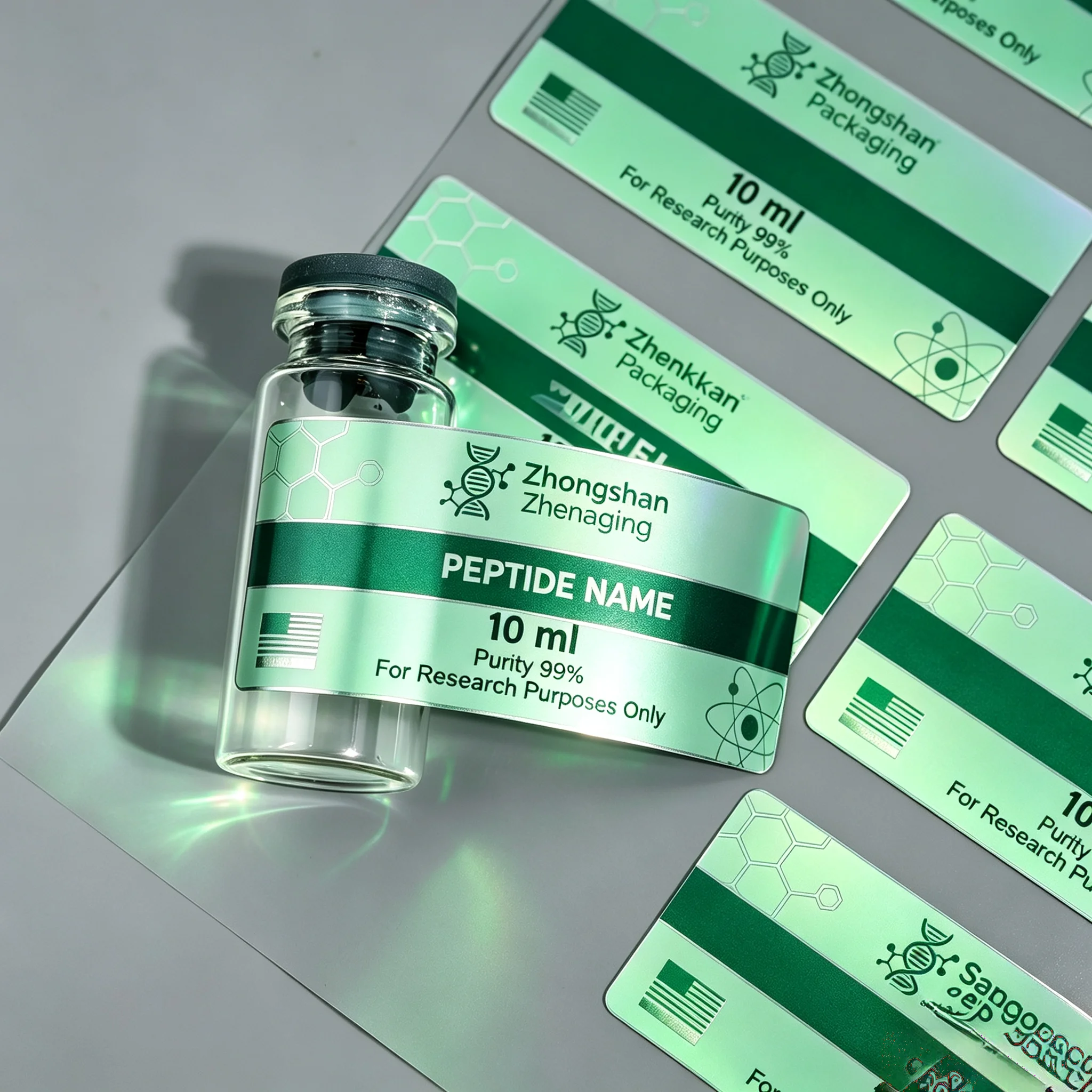Custom Self Adhesive Peptide Labels And Color Packaging Boxes Full Kit For 3ml 5ml 10ml Bodybuilding Skincare Supplement Vials