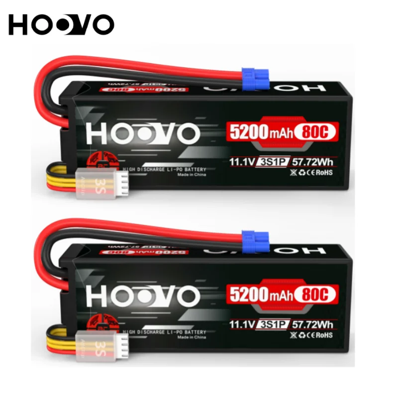 HOOVO 11.1V 3S Lipo Battery 5200mAh 80C Hard Case Battery with EC3 Connector for RC Car Boat Truck Heli Airplane FPV Racing