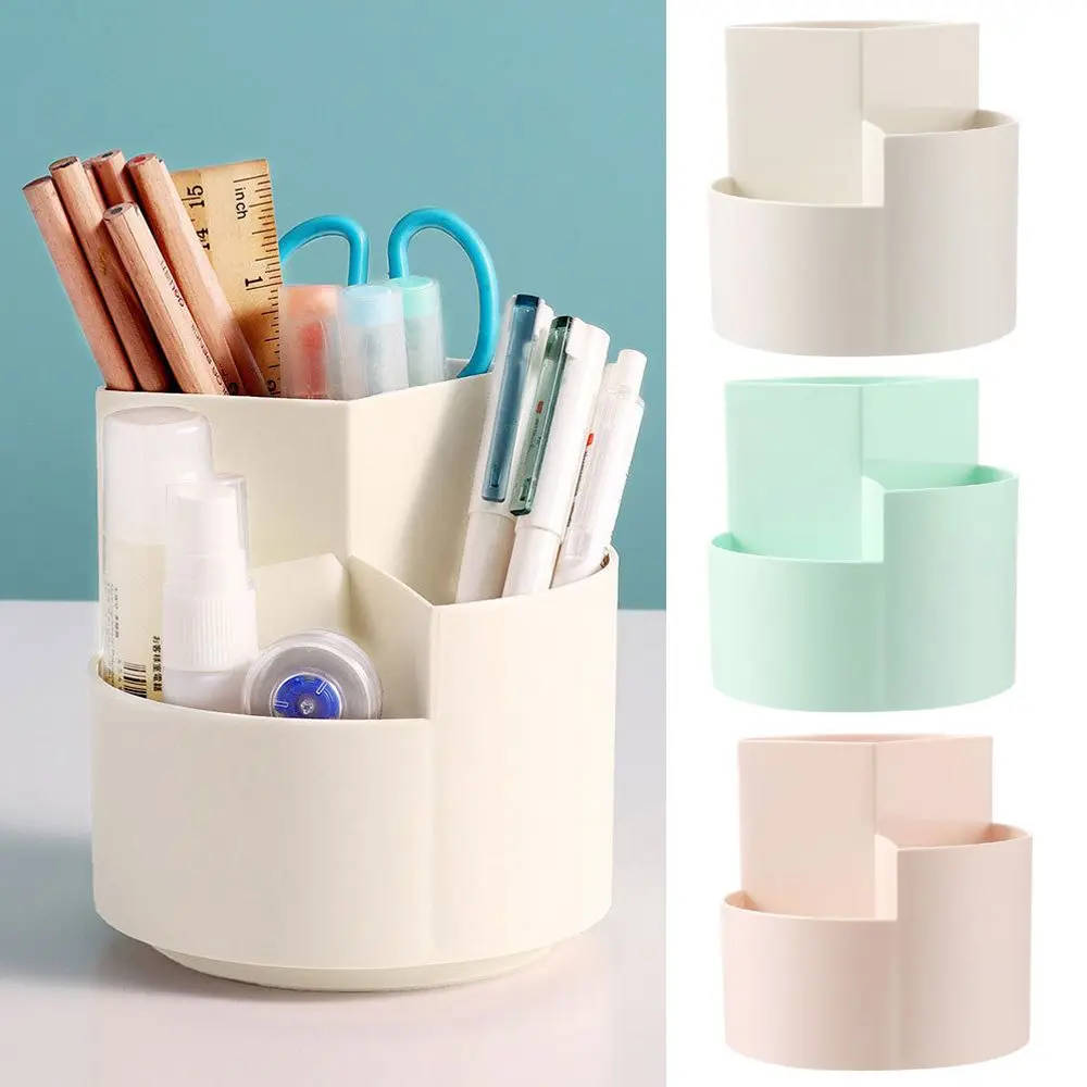Rotate Plastic Anti-deformed Pen Holder Office Stationery Box 3 Grids Storage Holder Pencil Storage Box