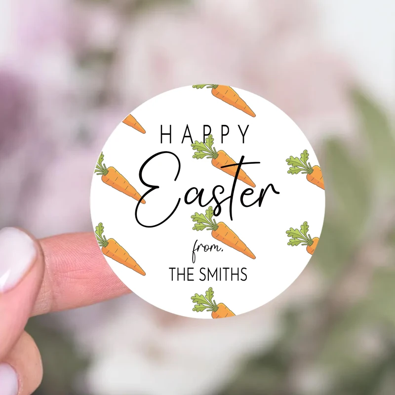 

50PCS Personalized Easter Stickers, Happy Easter Gift Label Sticker, Round Labels Stickers, Easter Party Favor Labels