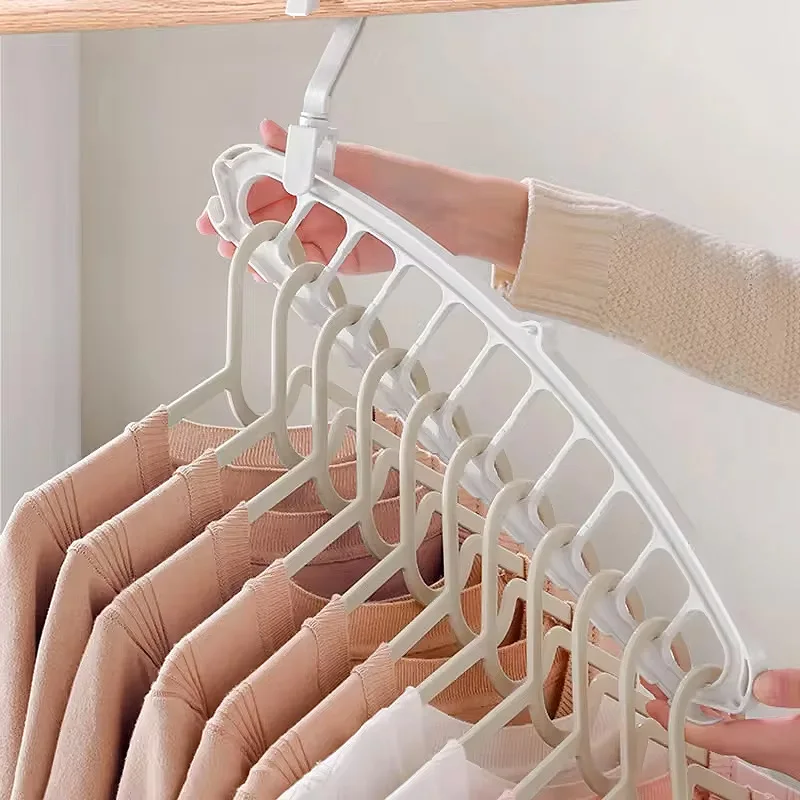 1pc11-hole Clothes Hanger Multi-functional Dormitory Home-use Clothes Hanger Closet Clothes Support Spiral Plastic Drying Hanger