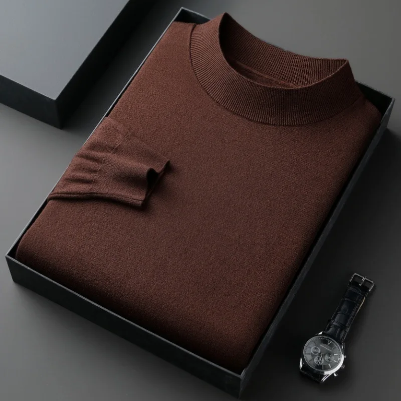 

Новый мужской вязаный свитер из шелково-шерстяной смеси с высоким воротником, весенне-осенний, повседневный, свободного кроя, с длинными рукавами, молодежный стиль