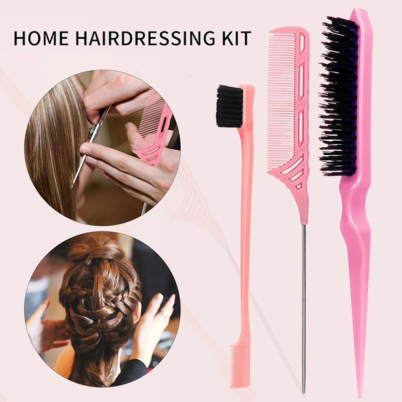 3 hair comb/set, styling comb including double sided brush and rat tail comb, female girl