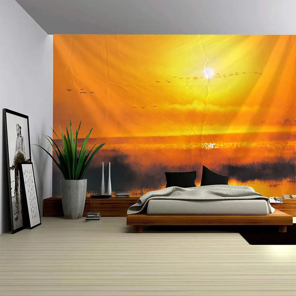 Sea Landscape Oil Painting Tapestry Sunrise Sunset Wall Hanging Aesthetic Room Decor Home Dormitory Art Wall Background