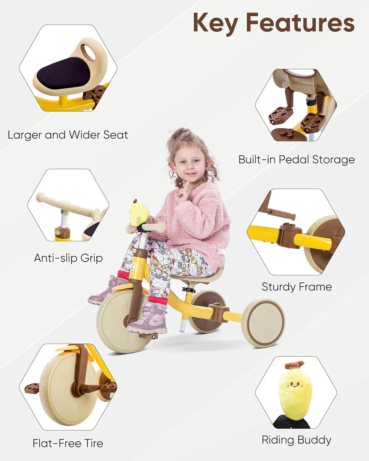 دراجة ثلاثية العجلات للأطفال مع مفتاح وضع خالي من الأدوات ، ارتفاع بنقرة واحدة ، 4 في 1 ، من عمر 18 شهرًا إلى 3 سنوات ، الأطفال الصغار-3