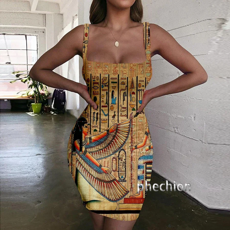 Phechion Horus Egyptian God 3D Print Dress Women Halter Sleeveless Fashion Party Beach Dresses Novel Sexy Womens Clothing Y07