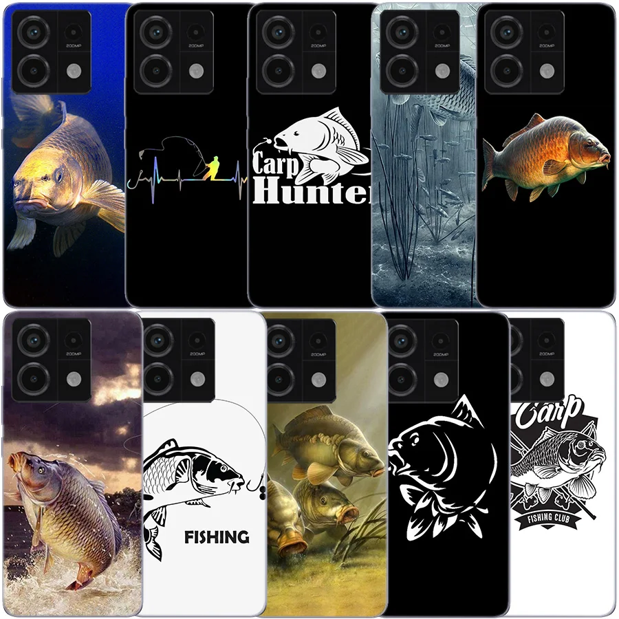 Carp Fishing Clear Phone Case For Xiaomi Redmi Note 11 11S 11T 11E 10 10S 9 9S 9T 8 8T Pro 7 K70 K60 K20 TPU Pattern Soft Fundas