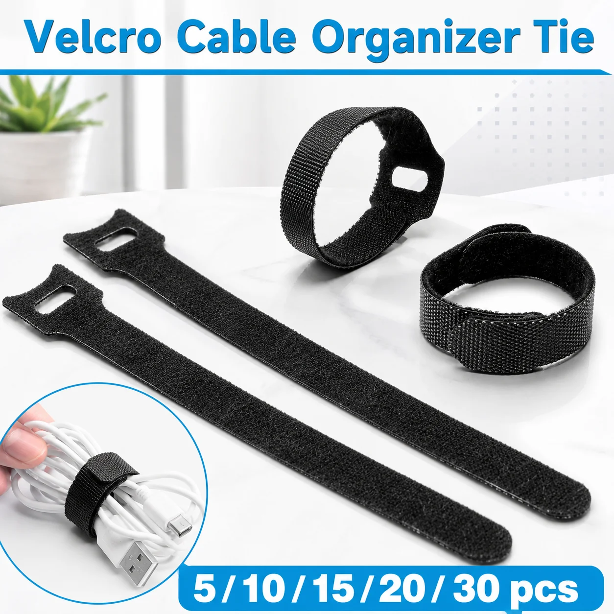 5/10/15/20/30PCS Reusable Cable Straps Cord Organizer Ties Durable Wire Management Wraps For Home Office Travel Electronics Kit