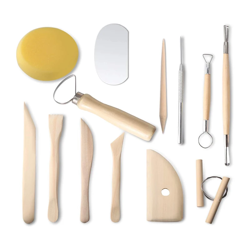 13 Pcs Pottery Clay Sculpting Modeling Tool Set Double-Sided Clay Sculpture Tool Set Wooden Modeling Clay Sculpting Tools Kit