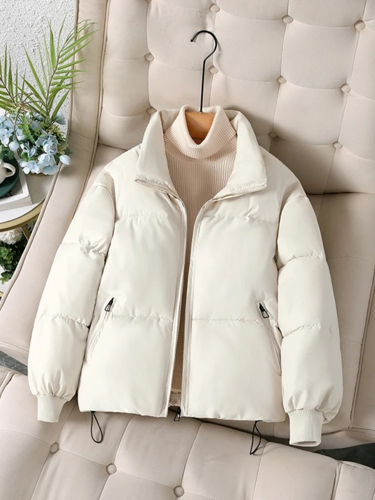 

Winter Loose Solid Warm Coats Women's Casual Thicken Zipper Stand Up Collar Cotton-padded Jacket Female Chic Street Outwear