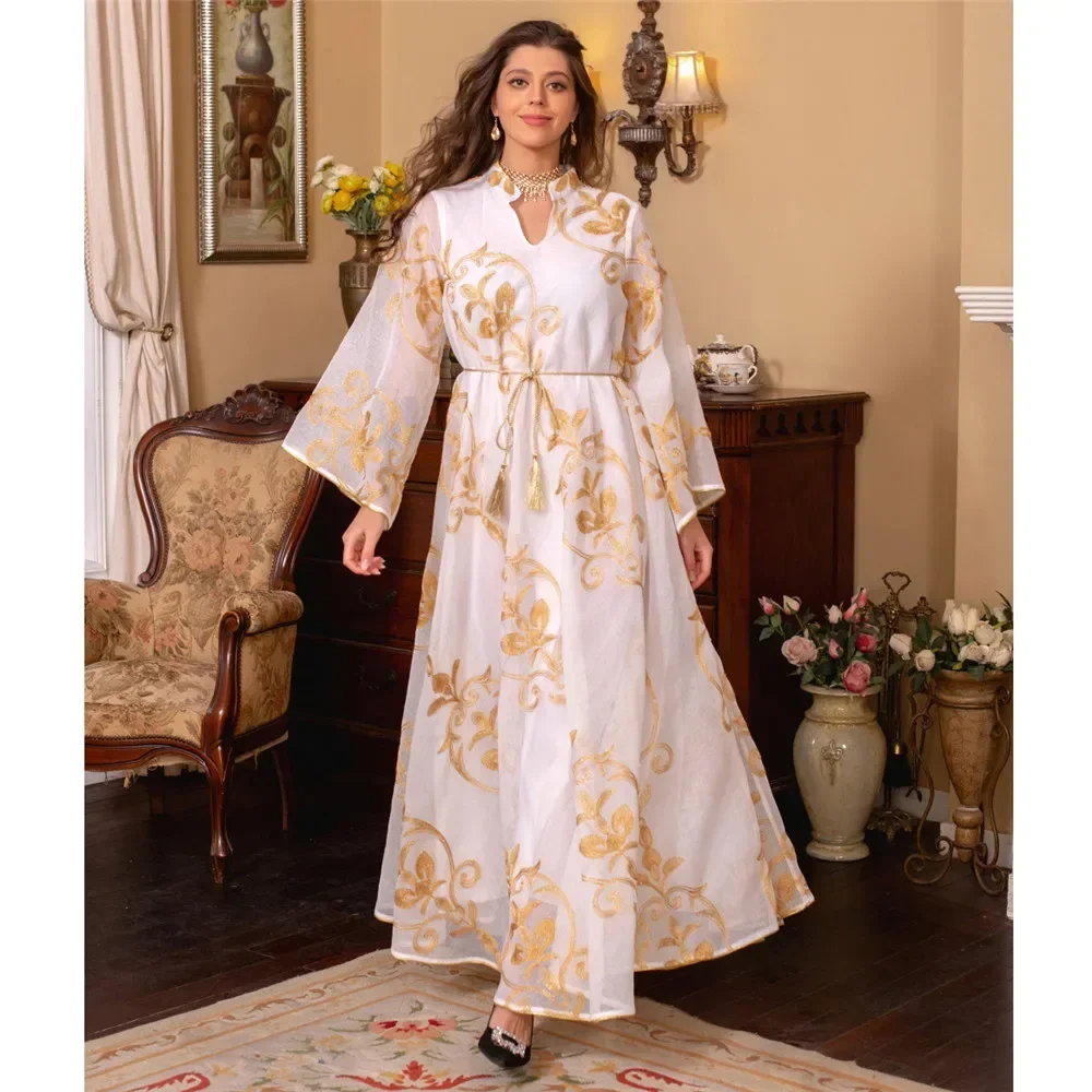 Eid Abaya Dubai Turkey Mesh Muslim Arabic Long Dress Embroidery Evening Party Dresses Abayas for Women Islam Jalabiya Kaftans