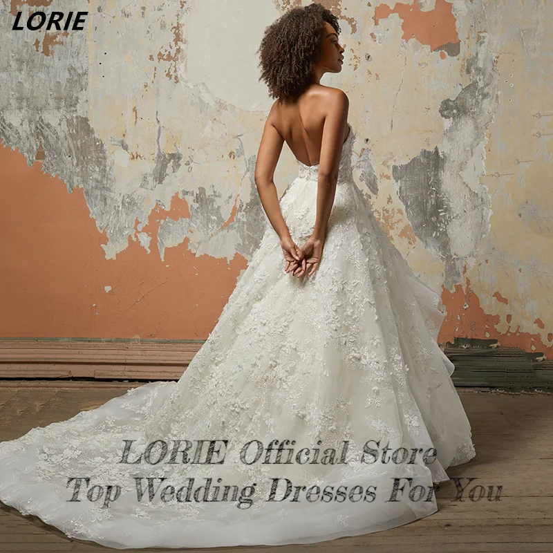 LORIE Classic Off Shoulder Lace Wedding Dresses Sweetheart Backless Bridal Gowns With Tiered Ruffles Appliques Skirt Bride Dress