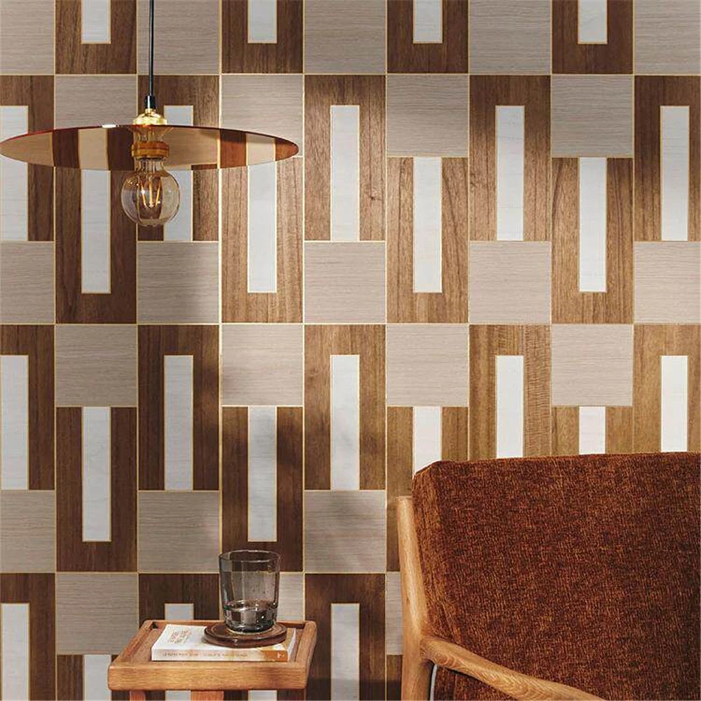 Custom 3D Geometric soft wood block wallpaper for living room Simple wallpaper bedroom mural home improvement art wall stickers