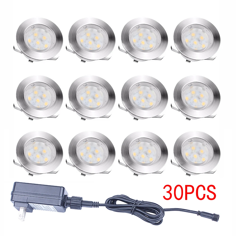 

30Pcs Recessed LEDs Deck Lights DC12V Low Voltage IP67 Waterproof In-ground Lamp Landscape Light for Yard Garden Pathway Stairs