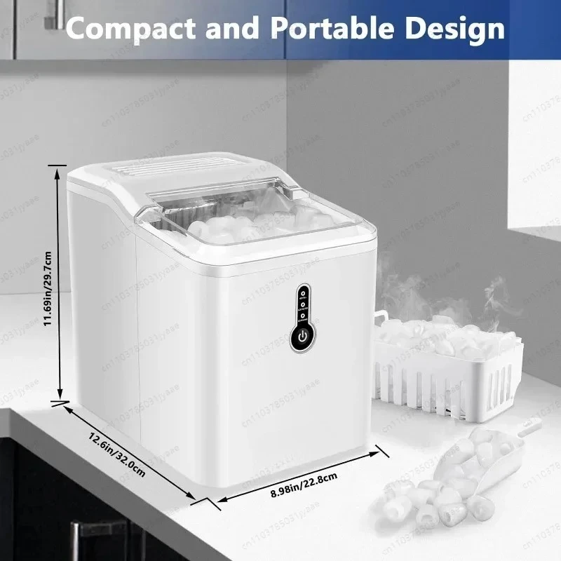 Ice Maker, 9 Thick Bullet-Shaped Ice Ready in 6-9 Mins, 26.5 Lbs in 24Hrs, Portable Ice Maker Machine