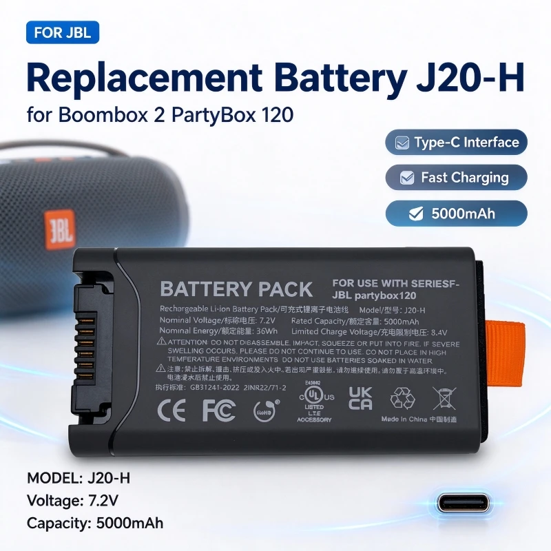 Replacement Battery J20-H for J-B-L Boombox 2 PartyBox 120 Bluetooth Speaker, Type-C Interface, Support Fast Charging