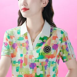 Lapel Collar Colorful Short Sleeved Summer Lady Fashion Motion Quick Drying Polo Shirt Camouflage Slim Casual Comfortable Tops