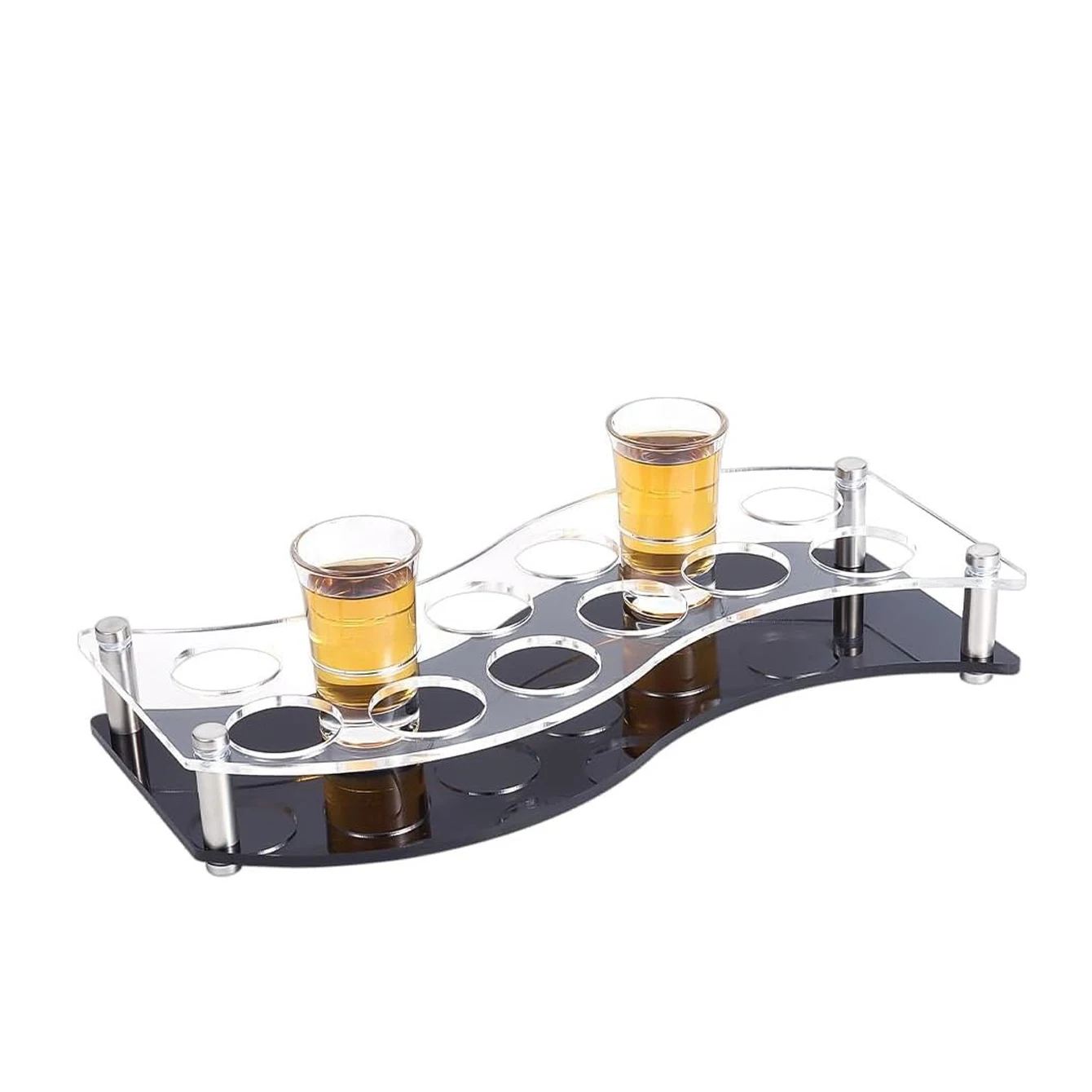 12 Hole Shot Glass Tray Holder, 3.8cm Hole Goblet Serving Tray Rack with Black Base Shot Glass Serving Trays Beer Wine Glass Dis