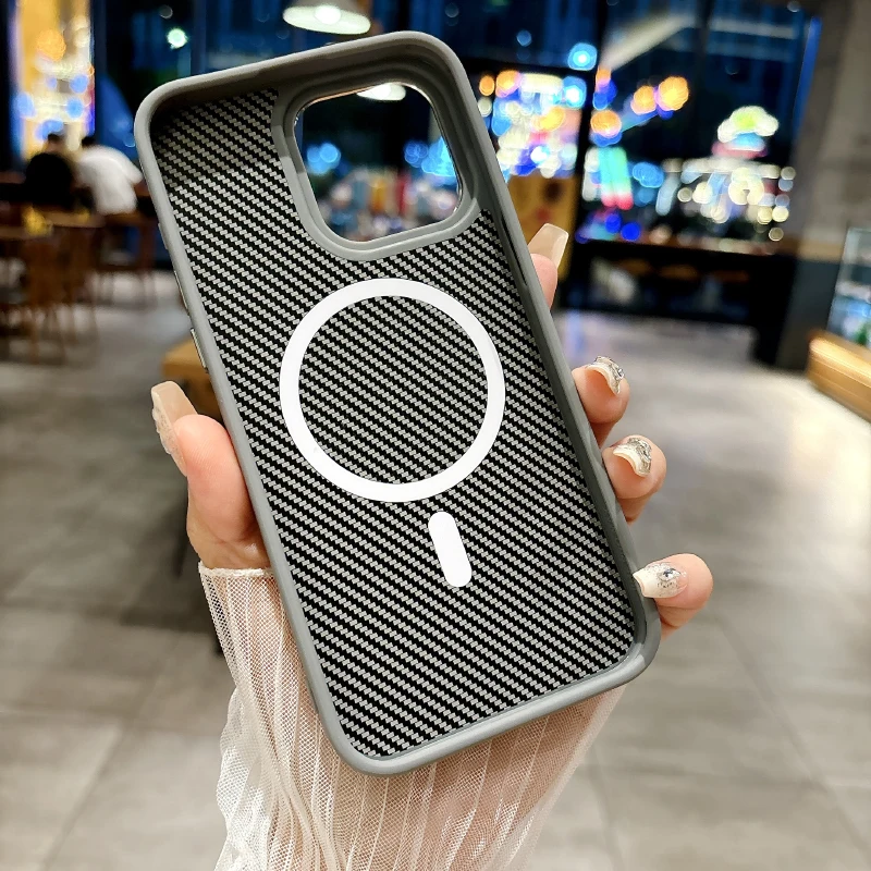 Luksusowe, matowe etui na telefon z włókna węglowego z mocowaniem MagSafe do iPhone'a 16 Pro Max 14 11 12 13 15 Pro Max, z bumperem.