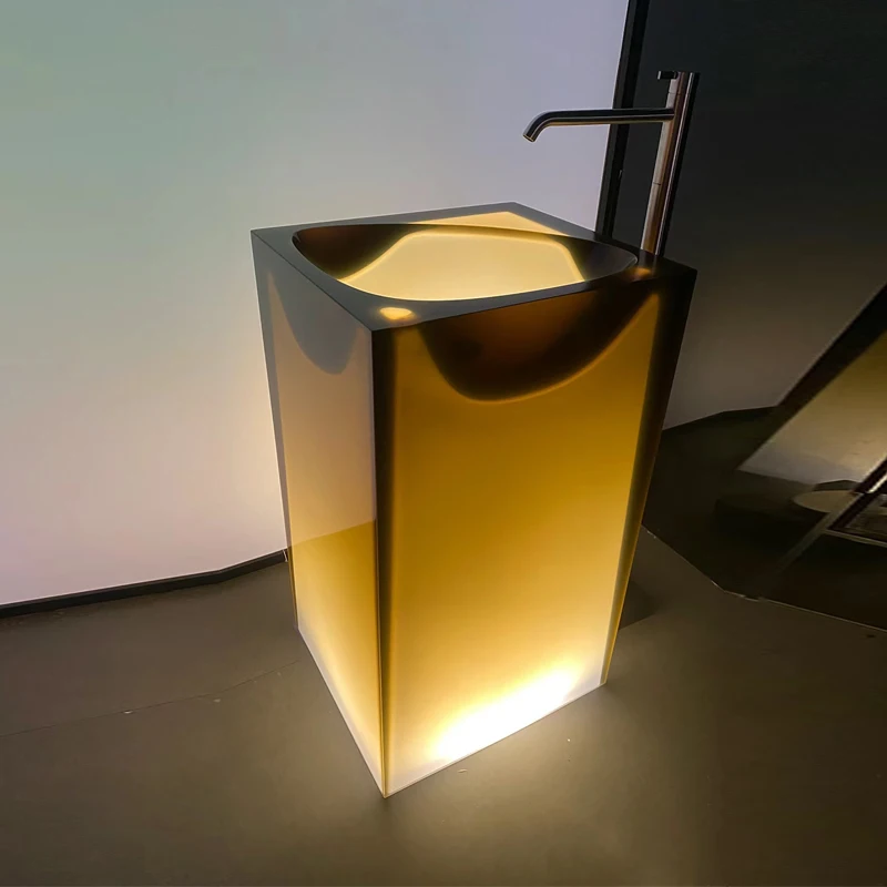 Integrated floor standing bathroom, outdoor courtyard, hand washing basin, colored transparent resin artistic column basin BB