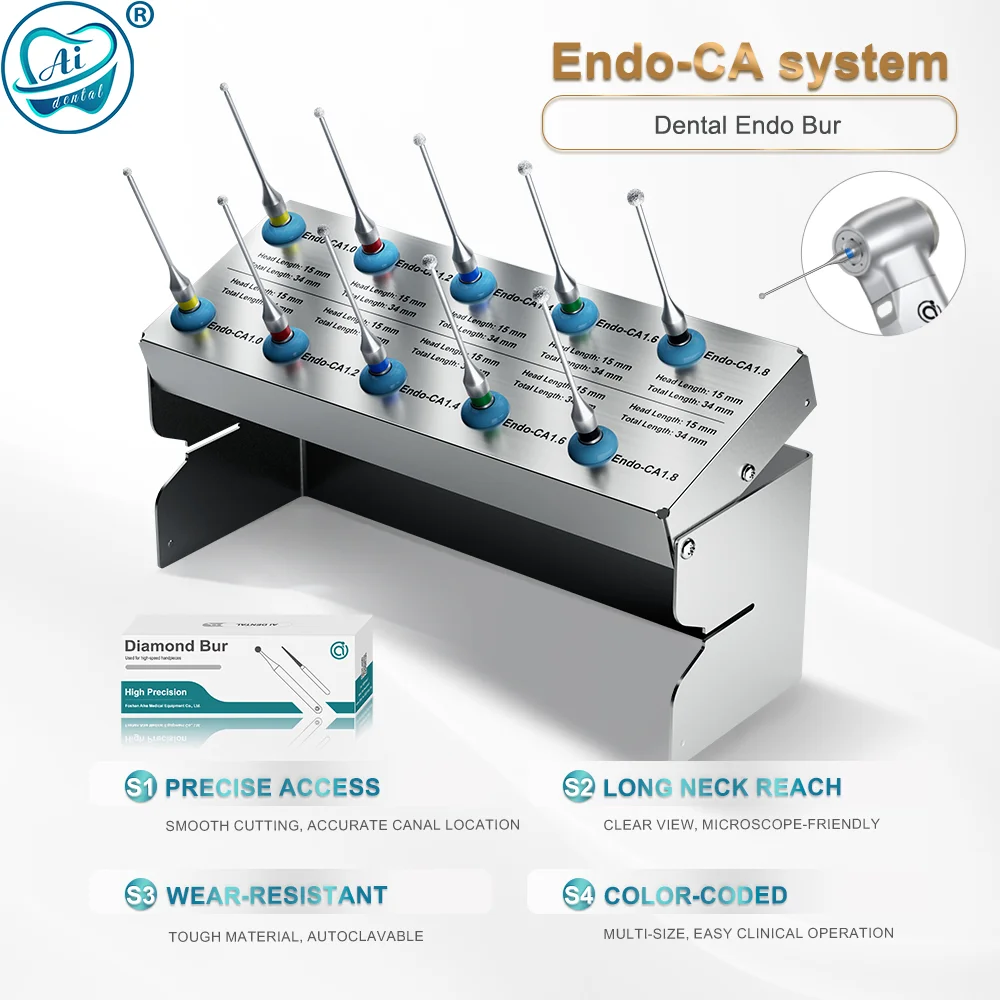 Endo-CA Dental Endo Burs 15mm Long Neck Reach Working Tips for Accurate Canal Location Endodontic Access Preparation 10 Pcs/Set