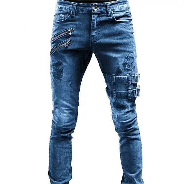 

Spring Autumn Men High Waist Jean Boyfriend Jeans Streetwear Skinny Casual Designer Long Denim Pants Trousers New