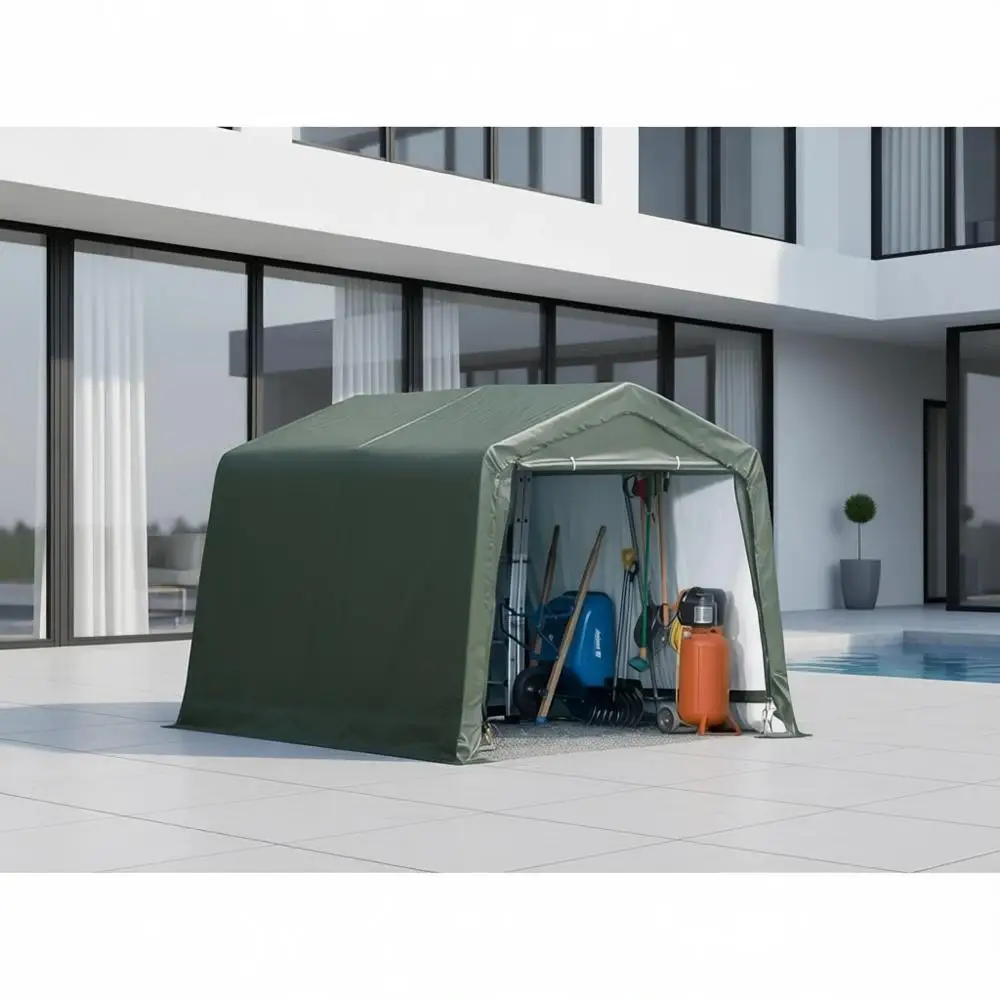 10x10x8 All-Season Outdoor Shed with Waterproof Cover, Green