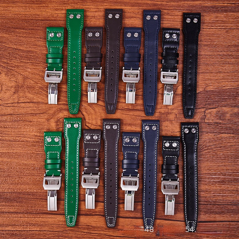 New Style Needle Pattern Top Layer Genuine Leather Watch Strap Compatible with IWClWCPilot Little Prince Rivet Strap20mm21Mm22mm