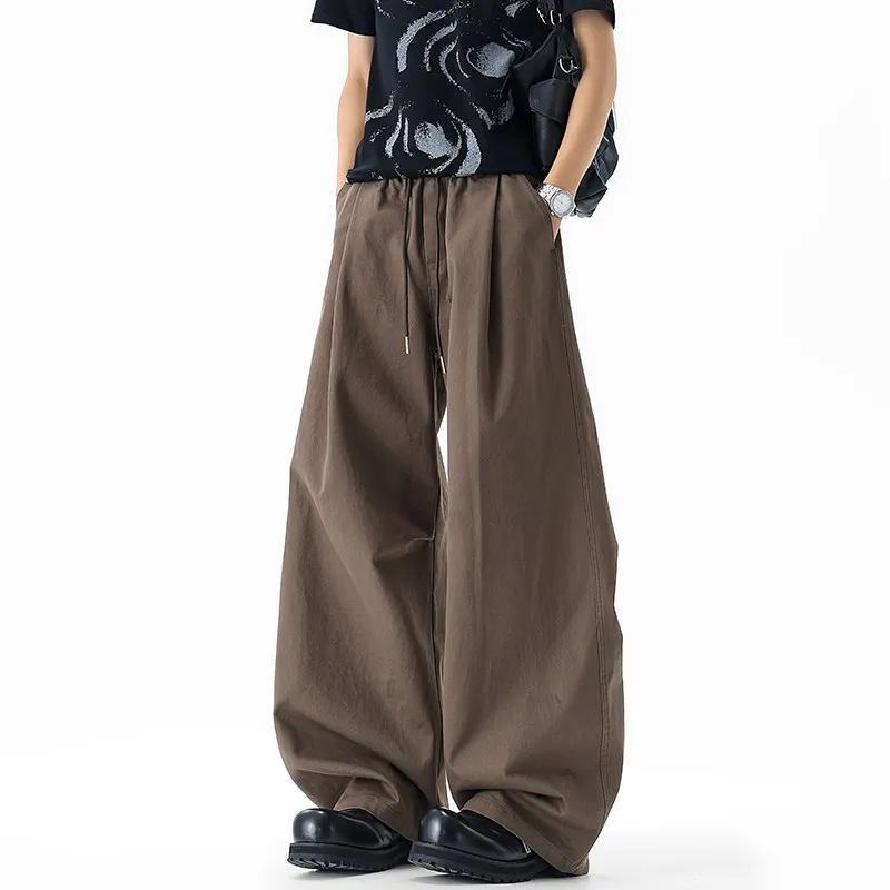 2026 summer new American solid color pure cotton large size scimitar pants men