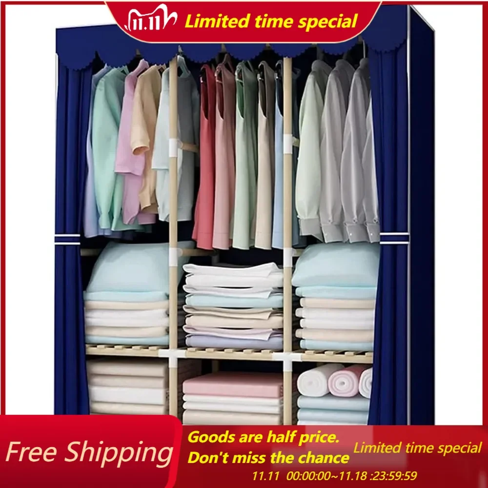 Portable Solid Wood Fabric Wardrobe/ Closet - Corner Fabric Wardrobe For Creativity