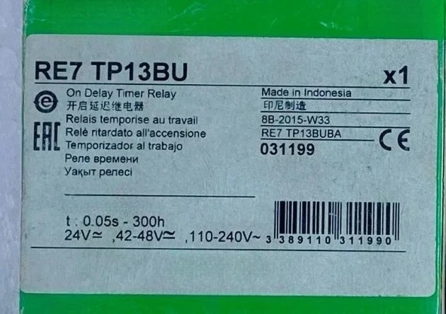 Brand New RE7TP13BU Relay 0.05S-300H 110-240VAC/24VAC-DC/42-48V Expedited Shipping
