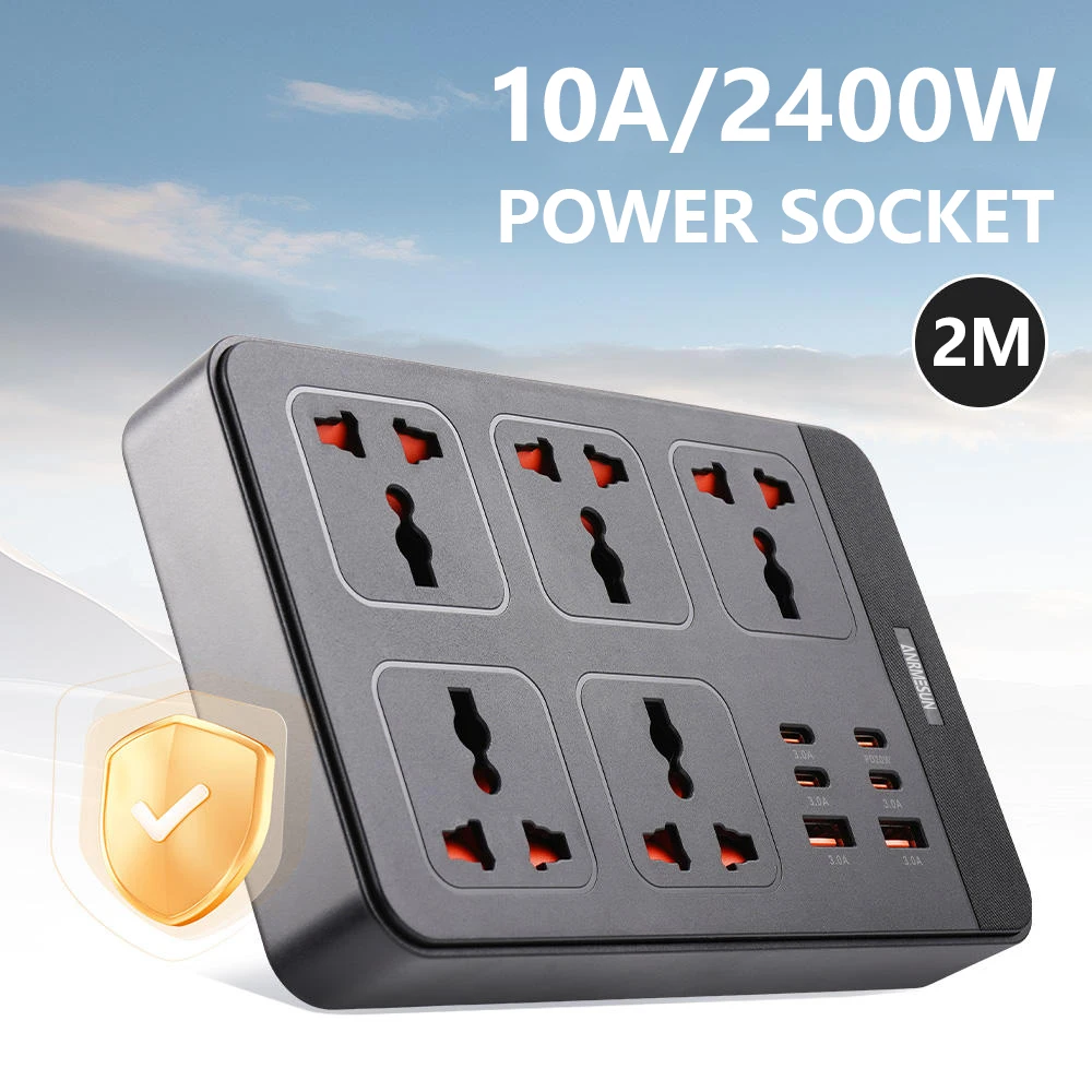 

Удлинитель с вилкой переменного тока европейского стандарта, настенный сетевой фильтр с многоразъемной розеткой 2500 Вт и адаптером сетевого фильтра с зарядкой через USB