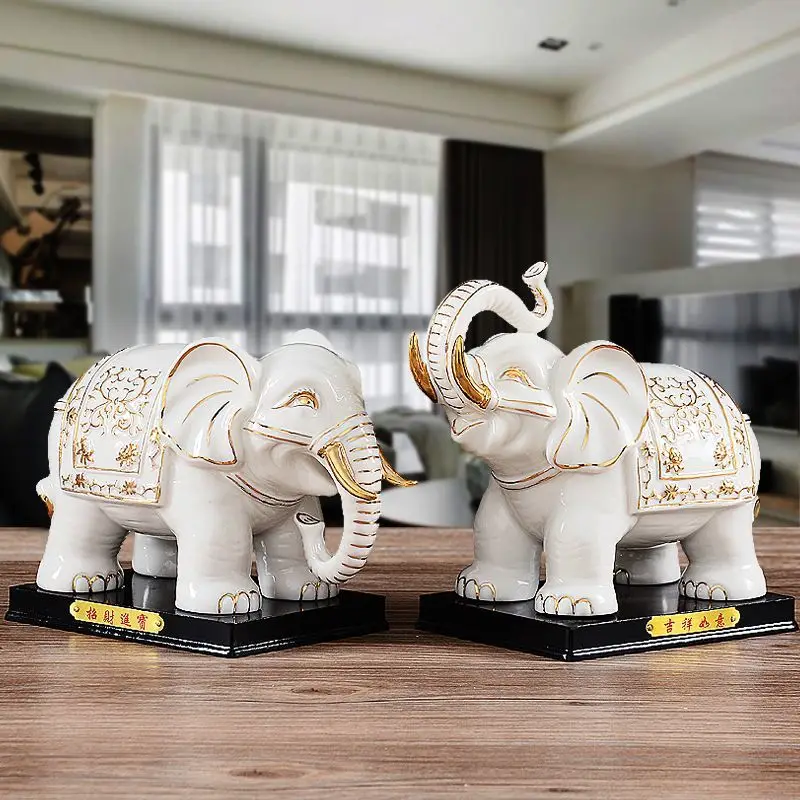 

Large Ceramic Elephant Figurines Pair Home Wealth-Attracting House Decoration TV Cabinet Ornament Water-Absorbing Living Room Of