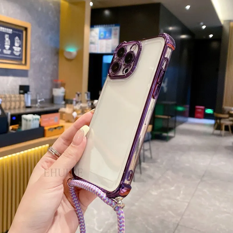 6D Clear Strap Case For Samsung Galaxy A55 A16 A36 A54 A35 A56 A17 S26 S24 FE Crossbody Lanyard Cord Shockproof Plating Cover