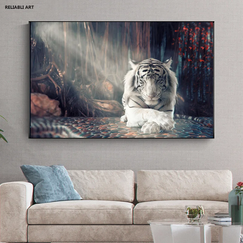 

Animal Painting Art On Canvas White Tiger Poster Nordic And Print Wall Art Picture For Modern Living Room Home Decor Unframed