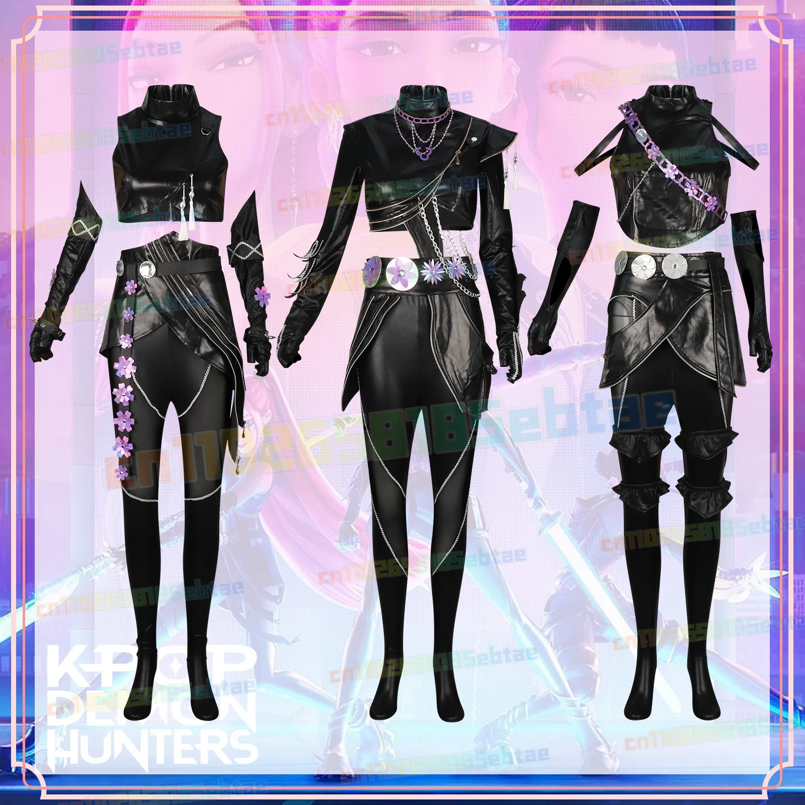 أزياء أنيمي Kpop شيطان هنتركس رومي التأثيرية الجديدة أسود أرجواني بذلة من البولي يوريثان ملابس داخلية مثيرة للنينجا جيرا disfraz halloweeen mujer