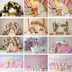 Bright Floral Balloon Photo Background Baby Shower 1st Birthday Cake Smash Photography Backdrop Kids Portrait Photo Studio Props