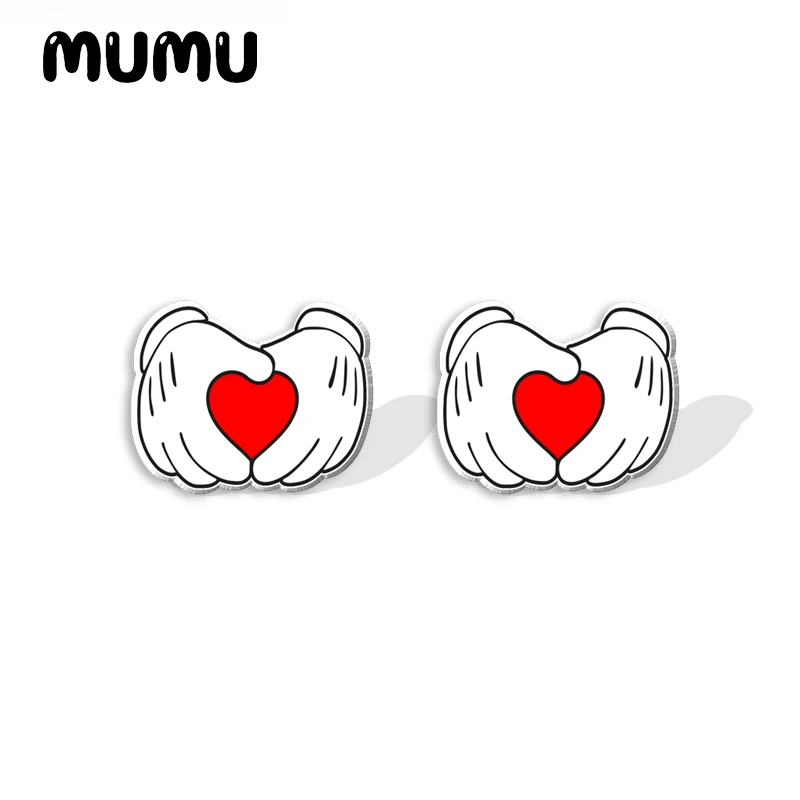 2024 New Mickey Hand Stud Earring Love Heart Epoxy Jewelry Resin Acrylic Earrings Handmade Gifts Girl