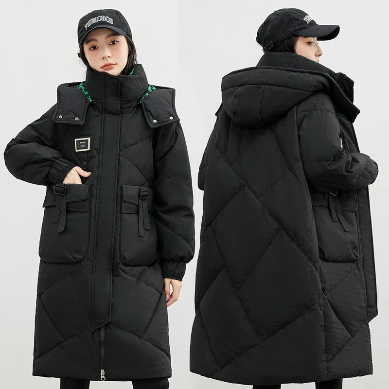 2023 inverno Parka con cappuccio cappotti lunghi da donna caldo piumino di cotone femminile Parka soprabito moda sciolto Snow Outwear giacche