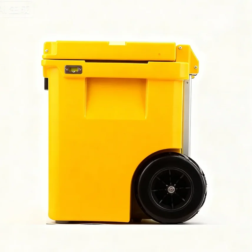 Customized Reusable 45qt Thermal Modern Portable Outdoor Wheeled Rotomolded PE Cooler Eco-Friendly Trolley Big Wheels Leak Proof view 5