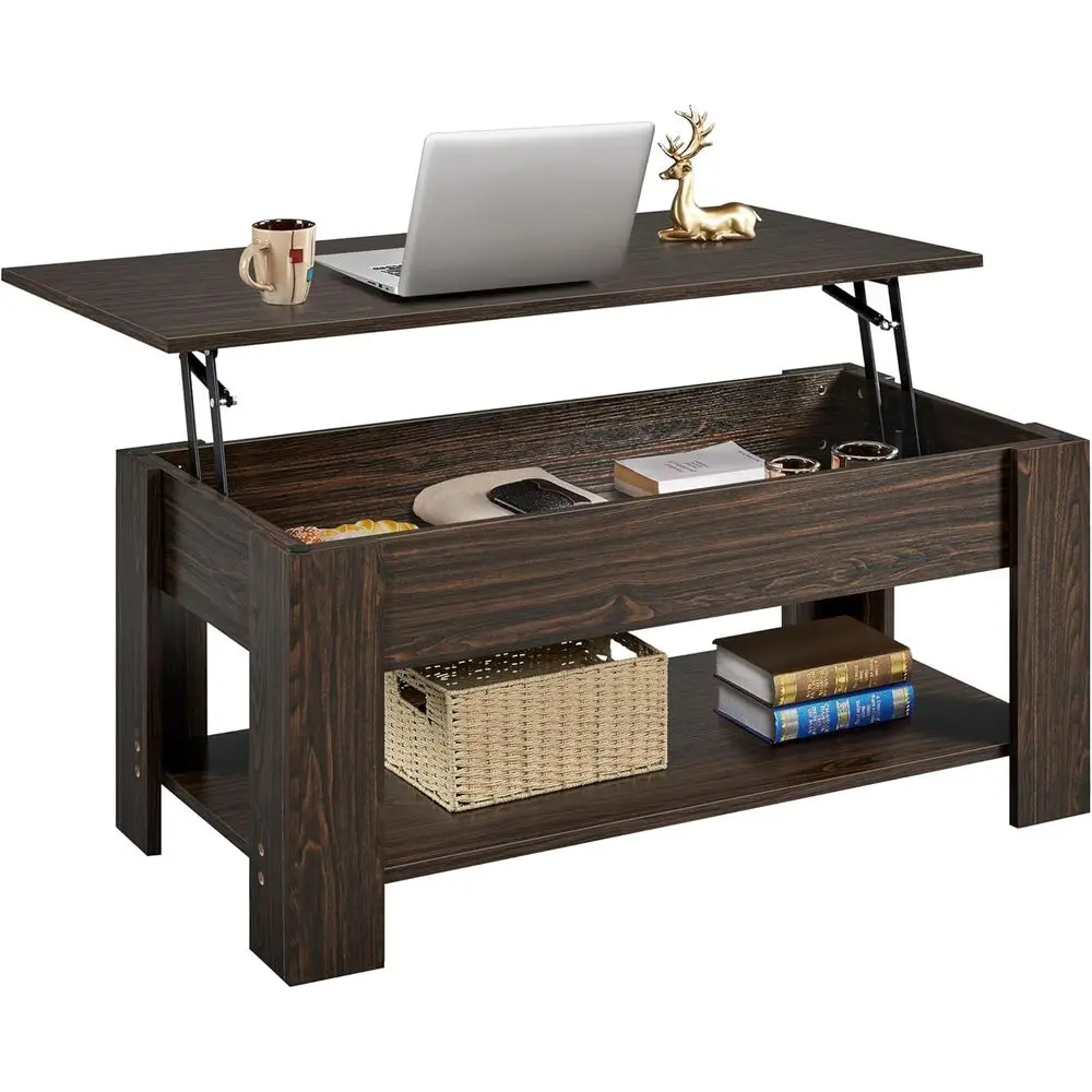 

Lit Top Coee Table with Hidden Comparent and Storage Shel, Tabletop Dining Table or Living Room Retion Room, 47.5in L,