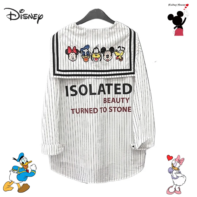 ديزني ميكي الكرتون لطيف البحرية طوق قميص الإبداعية Kawaii الفتيات الربيع والصيف رقيقة عارضة فضفاض معطف فوقي هدية بالجملة