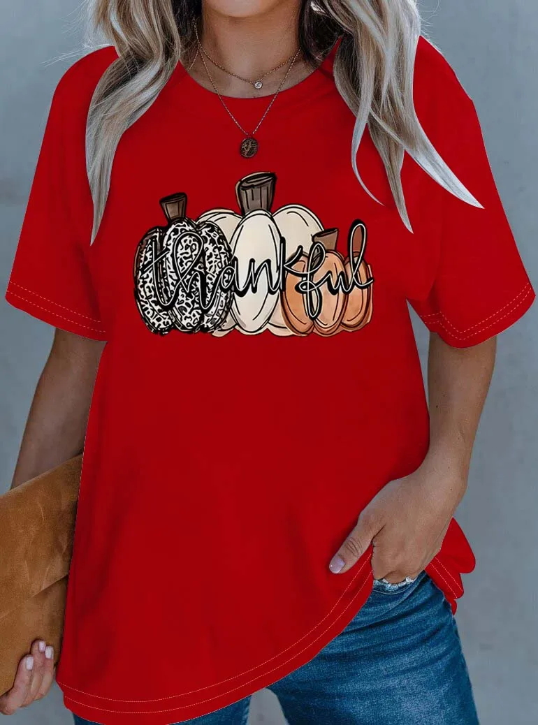 

Plus Size Graceful Garment Featuring Thankful Pumpkin Design For Autumn