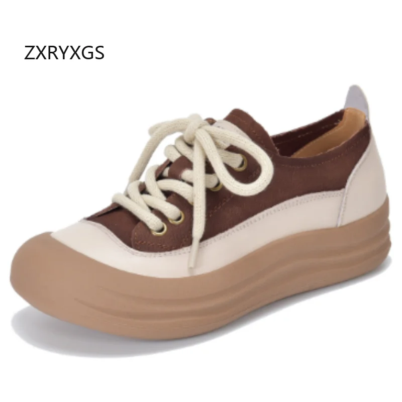 ZXRYXGS Top Cowhide Spell Colors Lace-up Women Sneakers 2026 Autumn Versatile Thick Bottom Comfortable Fashion Casual Sneakers