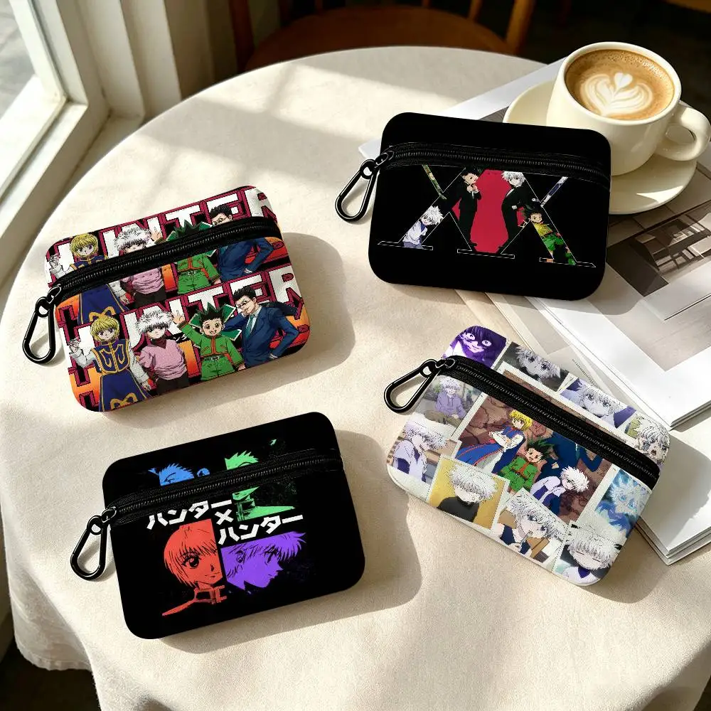 Hunter X Hunter Anime  Portable Mini Oxford Cloth Coin Purse With Carabiner Hook Zipper Key Card Earphone Storage Wallet