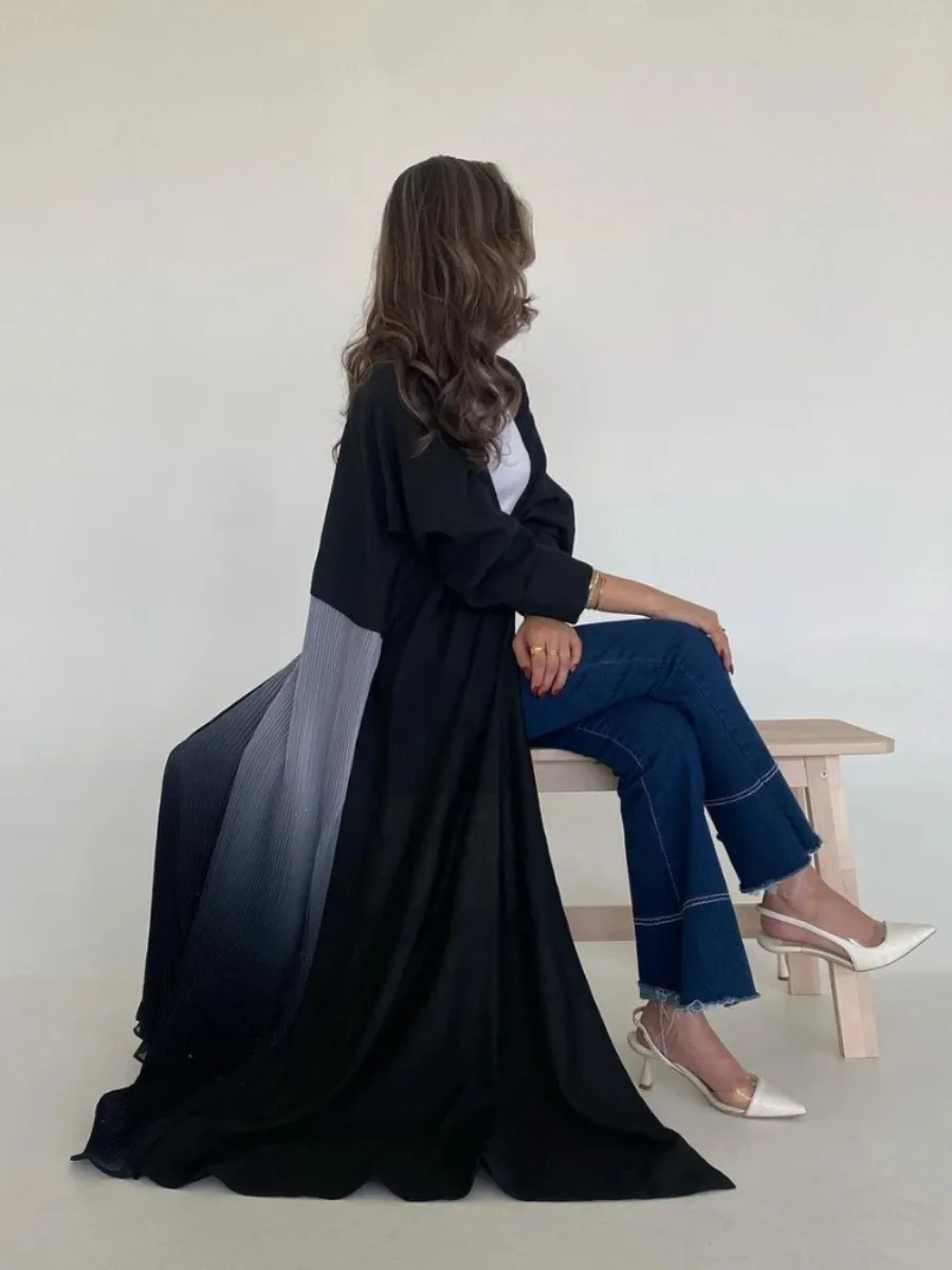 Eid Muslim Pleated Abaya for Women Chiffon Gradient Color Abayas Saudi Arabic Party Dress Ramadan Vestidos Kaftan Long Robe 2024