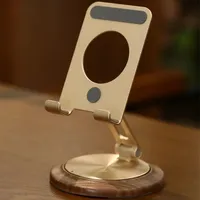 Foldable Walnut Phone Stand 360° Rotating Tablet Bracket Portable Desk Holder Sleek iPad Support for Tabletop Use
