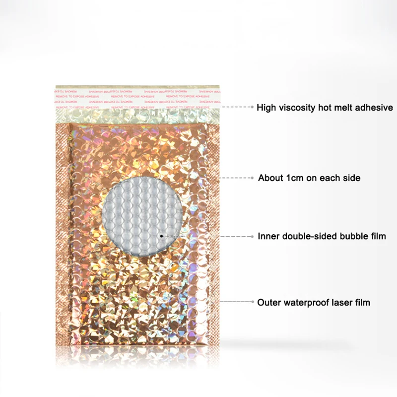 100PCS/Pack Mailing Envelope Bag Laser Rose Gold Packaging Shipping Bubble Mailer Gold Foil Plastic Padded Envelopes Gift Bags