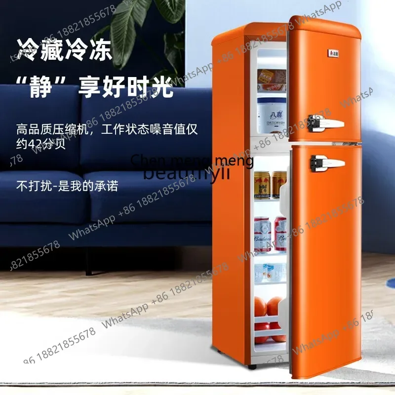 Ff a01 geladeira retrô pequeno dormitório doméstico porta dupla mini geladeira pequena sala de aluguel refrigerado e congelado
